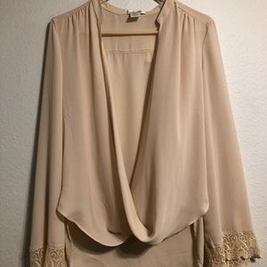 Cross Cross cream Blouse with Lace cuffs